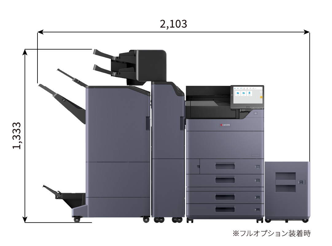 本体+2段給紙カセット+サイドデッキ+4,000枚フィニッシャー+ブックレットフォルダー+インサーターユニット （本体+PF-7140+PF-7120＋DF-7140＋BF-730＋IS-7100）