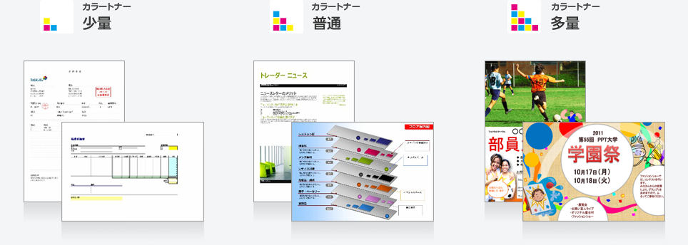 少量カラー文書 普通カラー文書 多量カラー文書