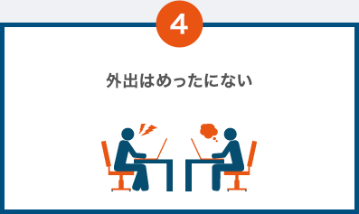 4.外出しない！ 会議ばかり 仕事のマンネリ化 業務を簡素化したい 複合機を使う回数が多い